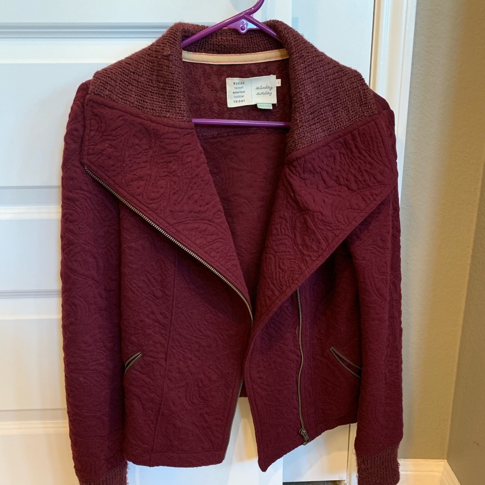 Anthropologie quilted jacket with sweater collar